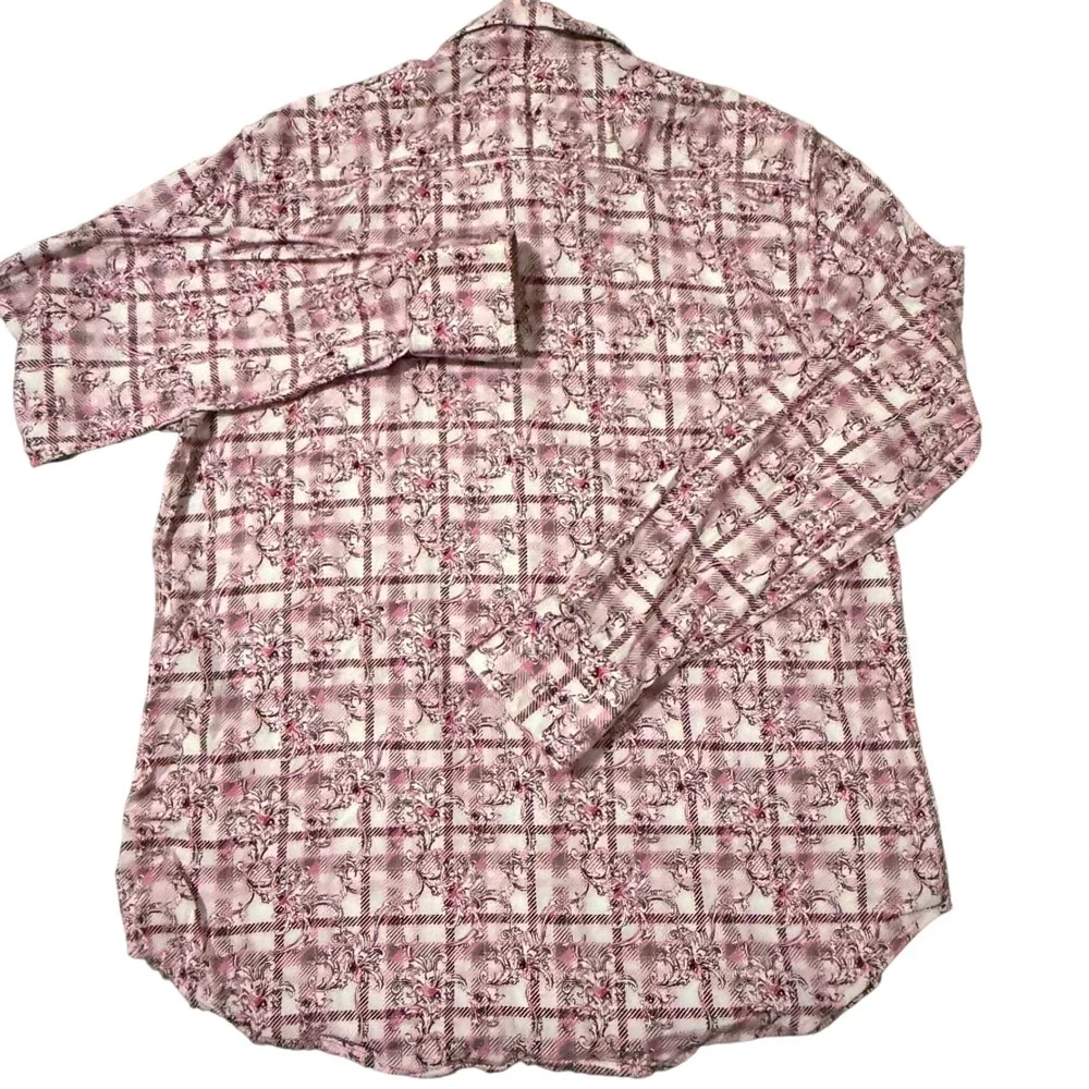 Robert Graham Vine Pink Plaid Floral Flip Cuff Long Sleeve Classic Fit Men Shirt